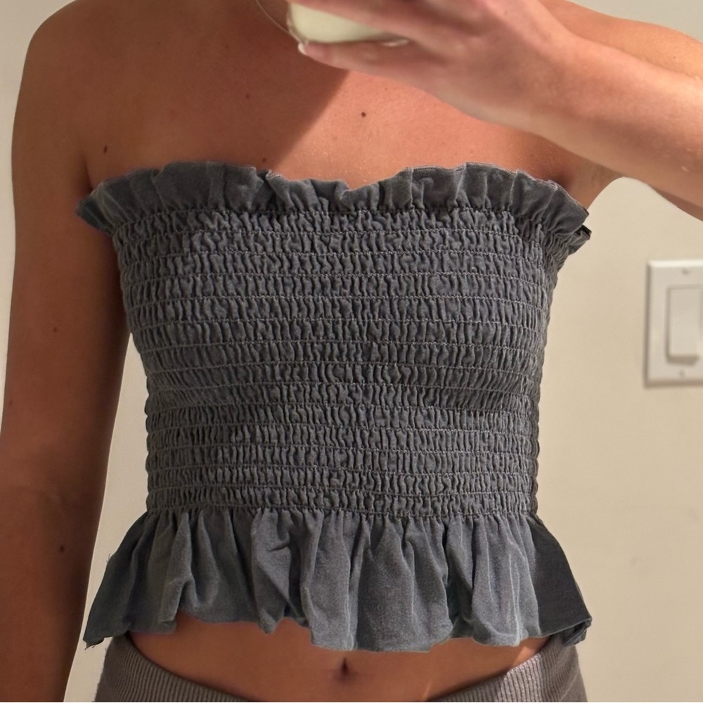Gray Strapless Crop Top